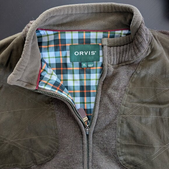 Orvis Sweater Jacket 100% Wool Plaid Lined Hunting Shooting Knit Green Bomber XL - Picture 1 of 8